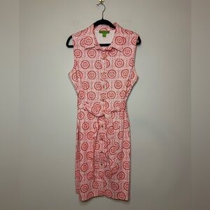 Island Republic Orange White Sleeveless Button Down Dress Women's Size Large